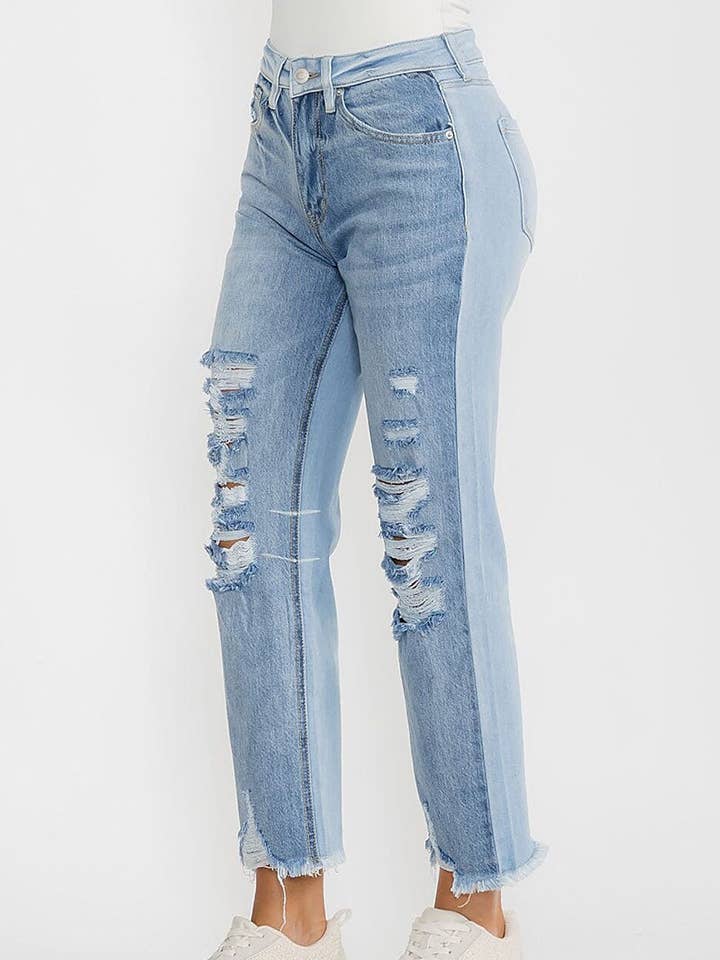 DISTRESSADE DENIMBYXOR MED DRAGKEDJA FRAM OCH FICKOR för wholesale av ROUSSEAU