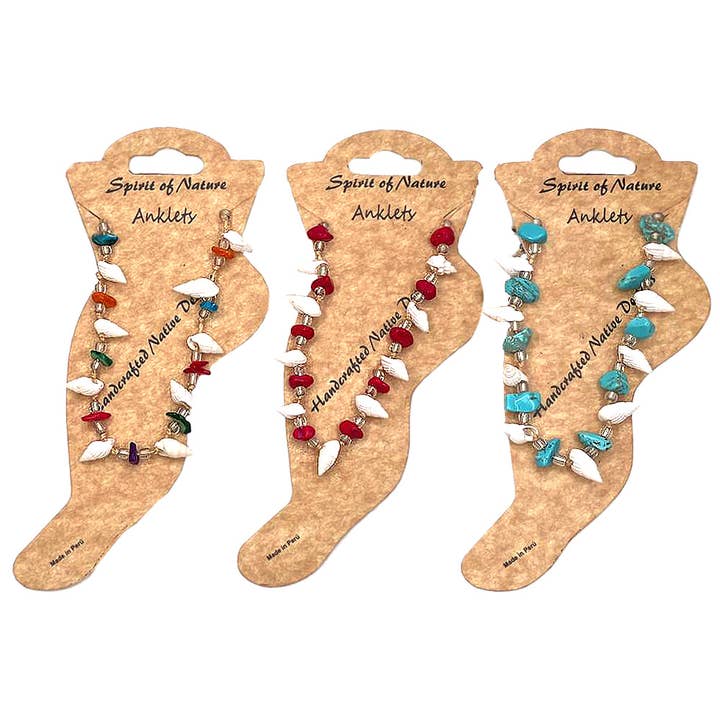 Seashell Chip Stone Beaded Macrame Pull Tie Anklet for wholesale by Pichincha