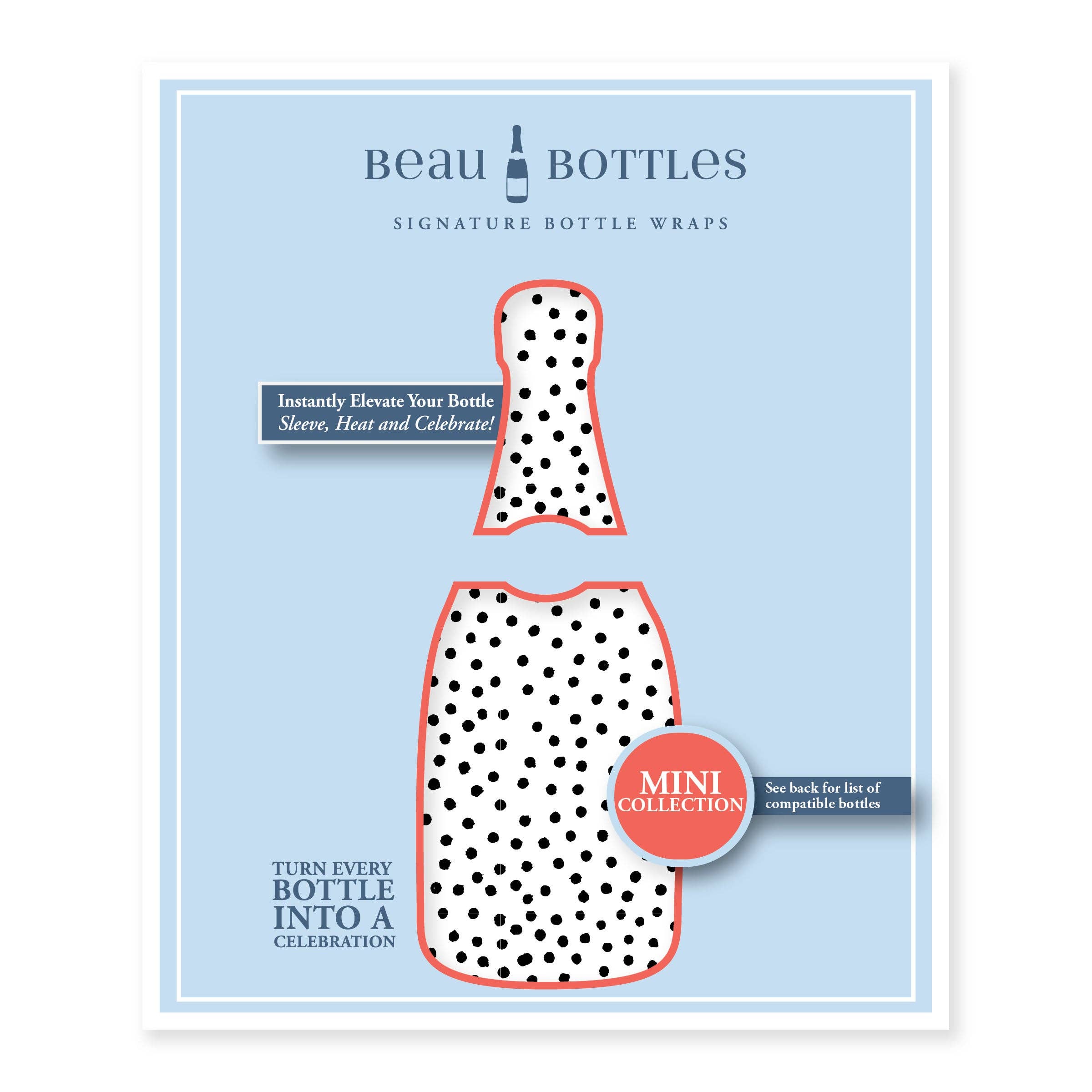 Beau Bottles - Wholesale Wine Gift Bag - Beau Bottles Black and White Dots - MINI Prosecco Collection - Six Pack6