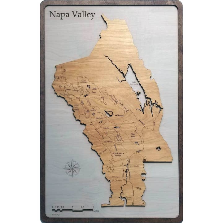 Napa Valley, CA Wood Map for wholesale by Meridian Maps