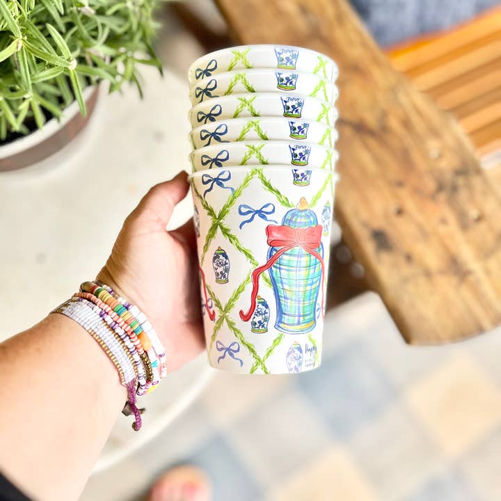 Happy By Rachel, LLC - Wholesale Disposable Cup - Ginger Jar Christmas Cups-Set of 6