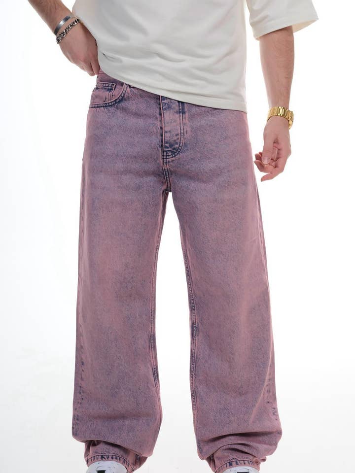Vaqueros anchos de pierna ancha rosa para hombre, ajuste holgado, denim 1025C1529 para venta al por mayor de Monocloth