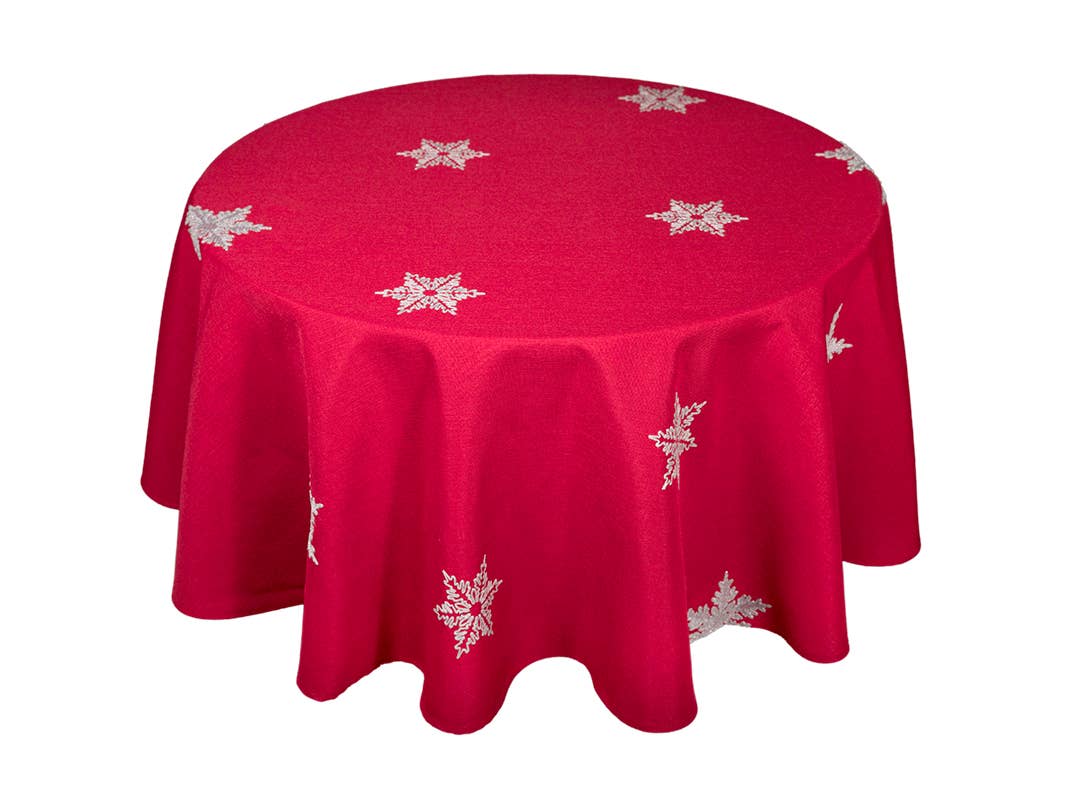 Xia Home Fashions & Manor Luxe - Vendita all'ingrosso Tovaglie - Tovaglia rotonda natalizia con fiocchi di neve scintillanti da 178 cm0