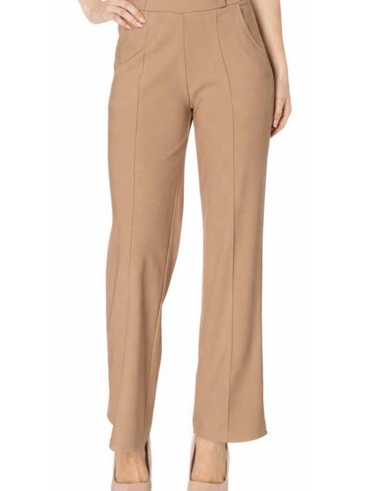 Pantalon formel basique à jambe droite en tissu scuba uni avec poches pour la vente par Color 5