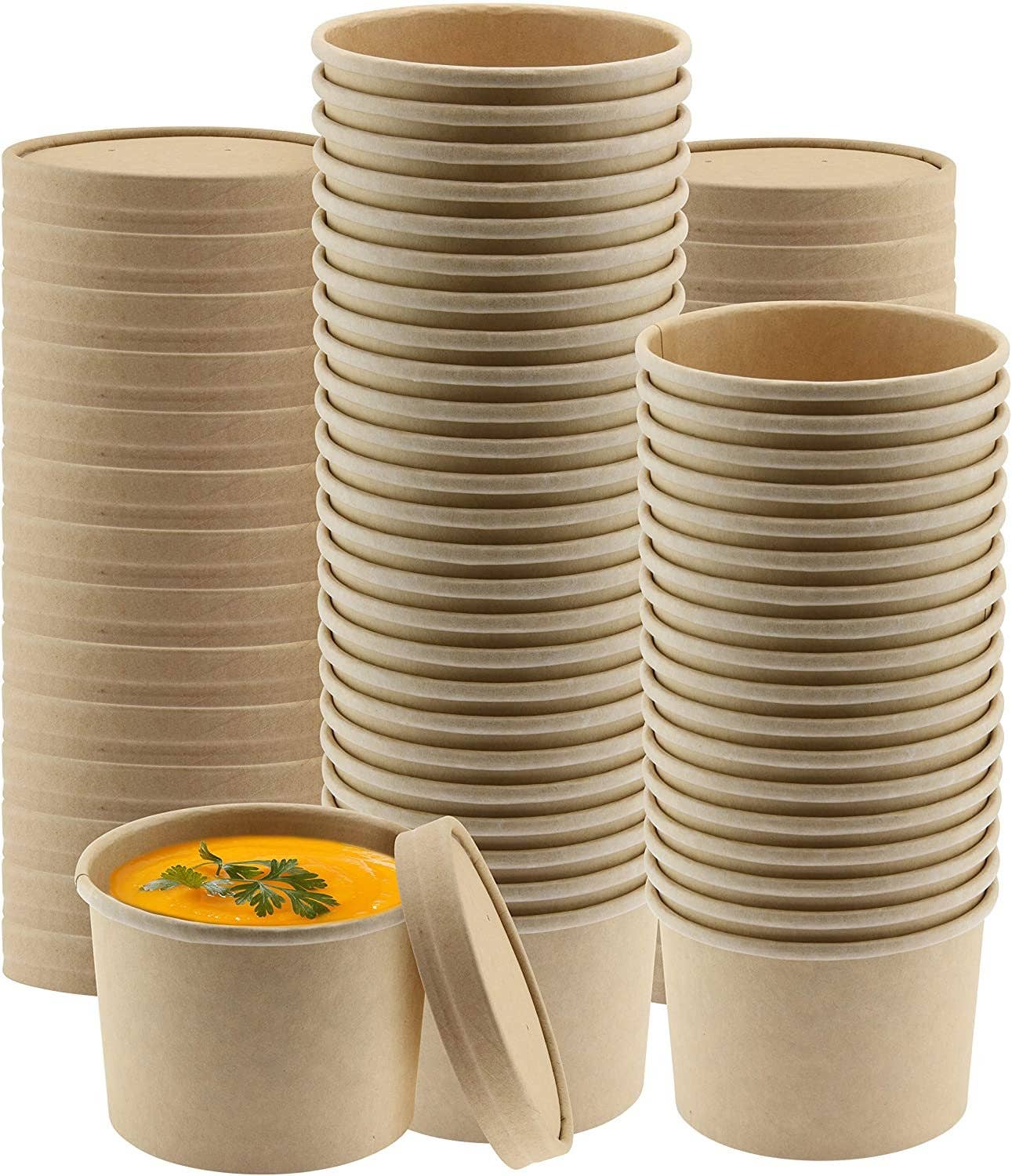 singleware - Wholesale Food Storage Container - NYHI Kraft Paper Soup Storage Containers With Lids | 8 Ounce Insulated Take Out Disposable Food Storage Container Cups For Hot & Cold Foods | Eco Friendly To Go Soup Bowls With Vented Lid | 50 Pack0