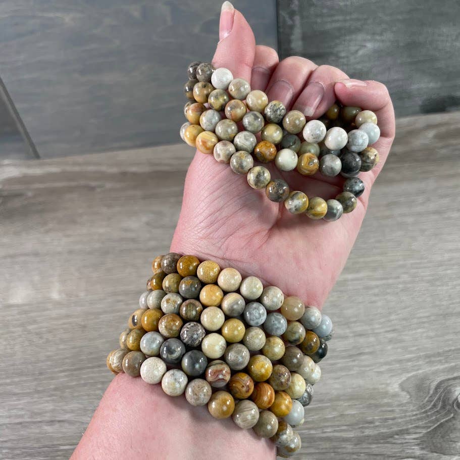 Keystone Crystals - Wholesale Beaded Bracelet - 8mm Round Gemstone Beaded Bracelets – Assorted Crystals Bulk10