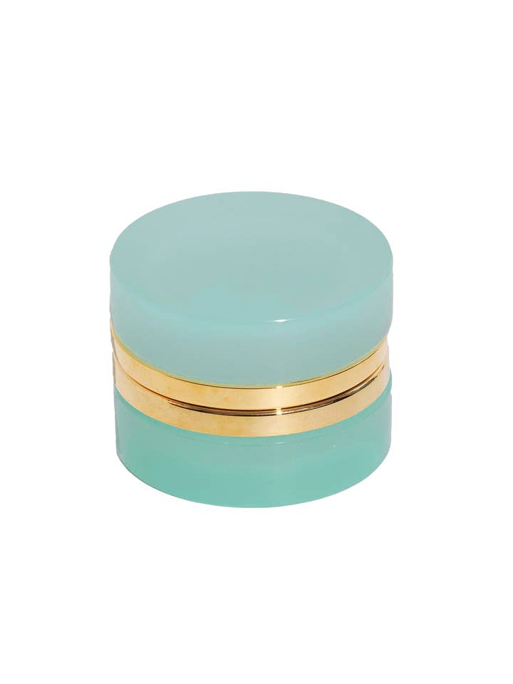 Small Round Aqua Opaline Glass Box for wholesale by Loren Hope