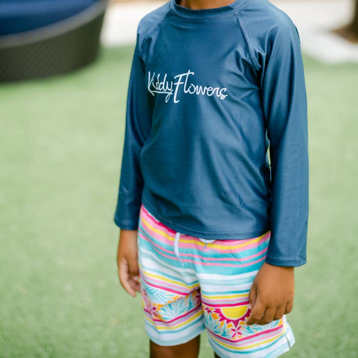 Navy The Beach Day - Kids Logo Rash Guard UPF 50+ for wholesale on Faire2