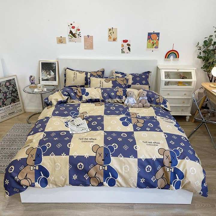 daintyduvet – Großhandel Bettwäsche-Set – Cute Bedding Teddybär-blaues Bettbezug-Set, luxuriöse Bettwäsche, Schlafsaal-Bettwäsche, Designer-Bettwäsche, Kinder-Bettbezug, King Queen, Full Twin Double2