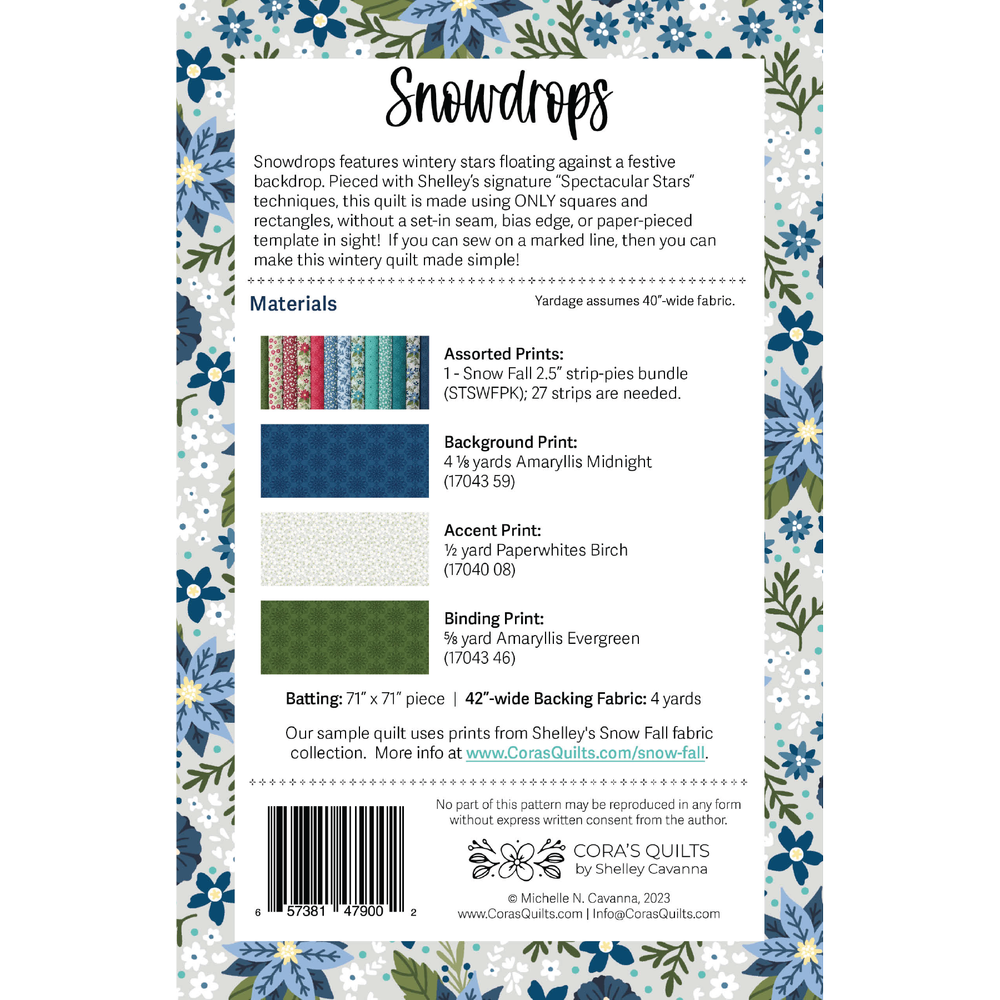 Cora's Quilts - Wholesale Craft Sewing Kit - Snowdrops Quilt Pattern, CQ23051