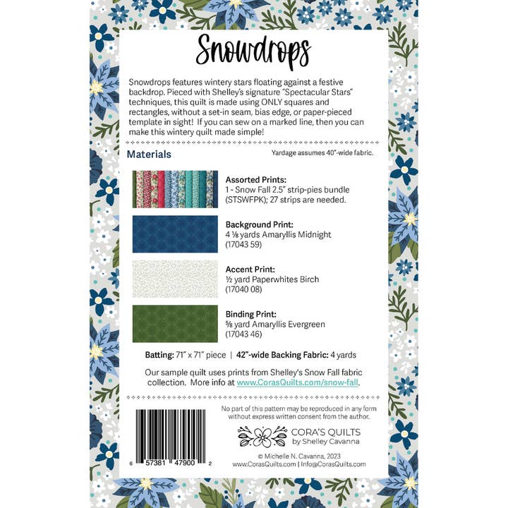 Cora's Quilts - Wholesale Craft Sewing Kit - Snowdrops Quilt Pattern, CQ23051