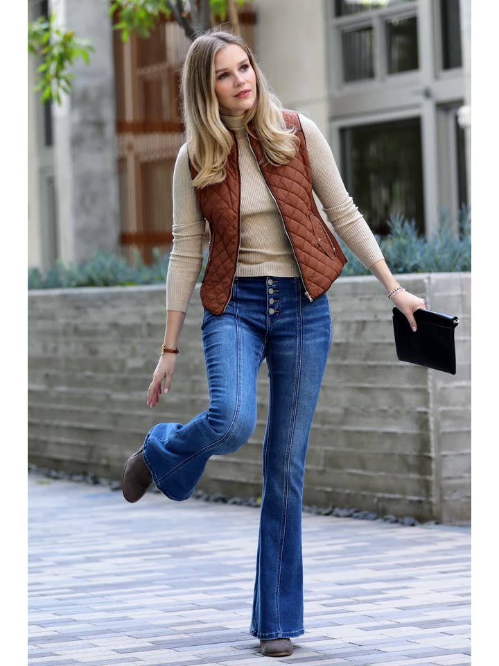 42POPS - Wholesale Outerwear Vest - Women's - ',._ SLIM FIT SUEDE PIPING QUILTED PADDING VEST2