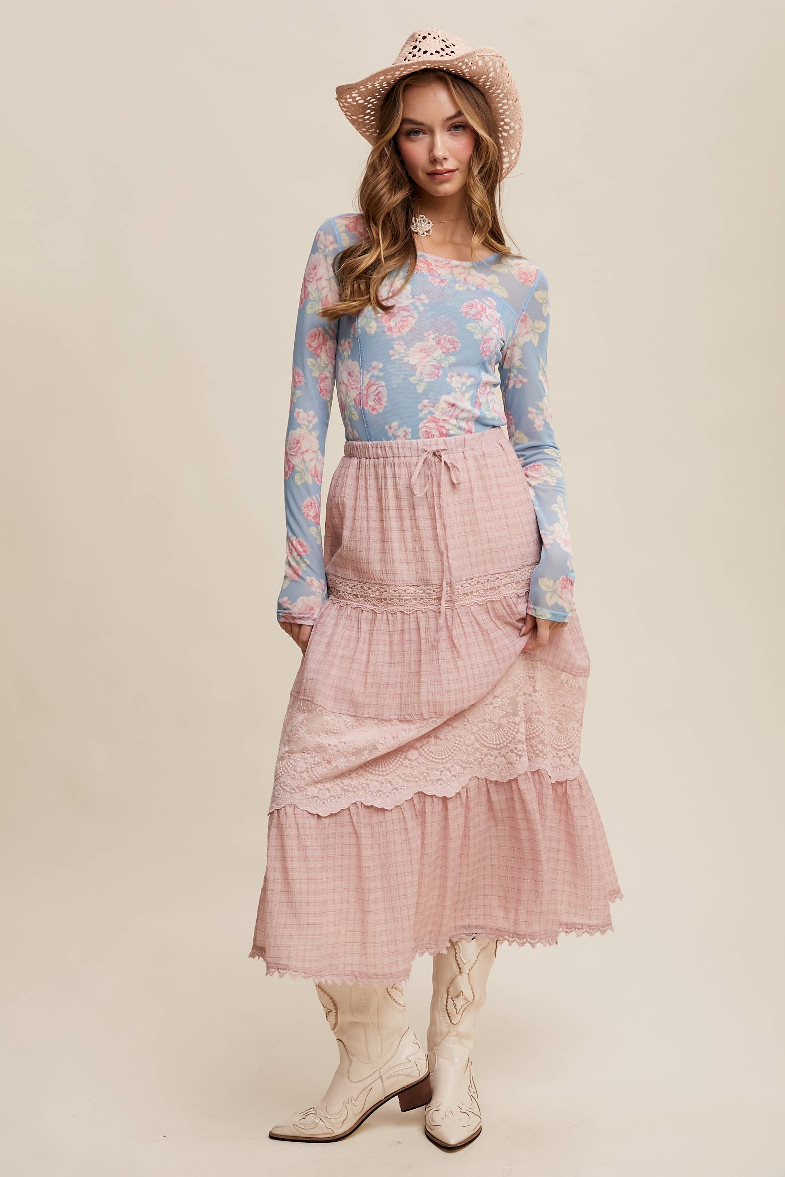 Listicle - Wholesale T-Shirt - Women's - Floral Mesh Long Sleeve Layering Top10