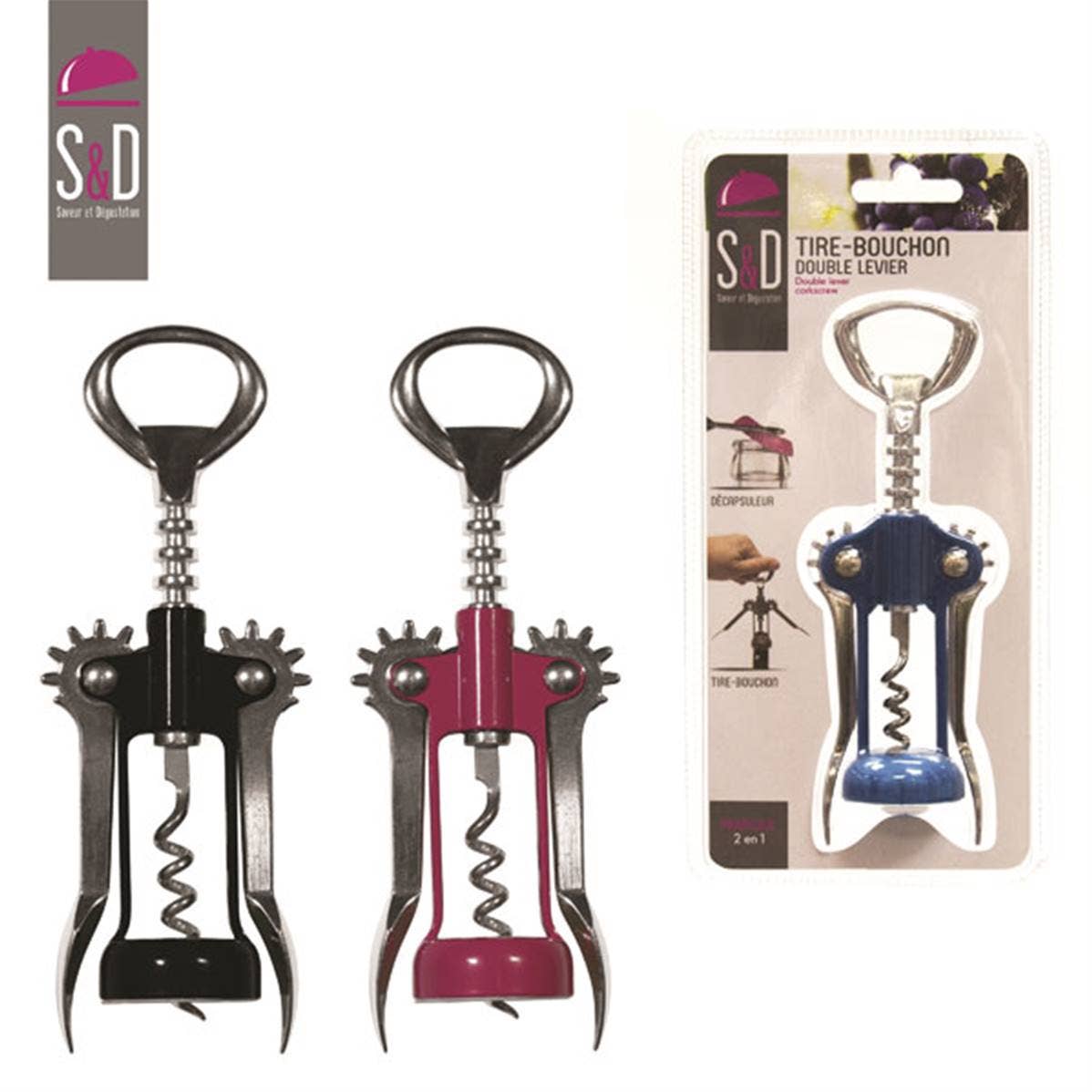 TSJJ - Wholesale Wine Tool Set - Color Double Lever Corkscrew0