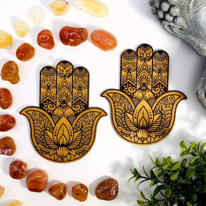 Expositor Hamsa Hand de madera con forma de altar en forma de cristal (RK9B8) para venta al por mayor de Rock Paradise