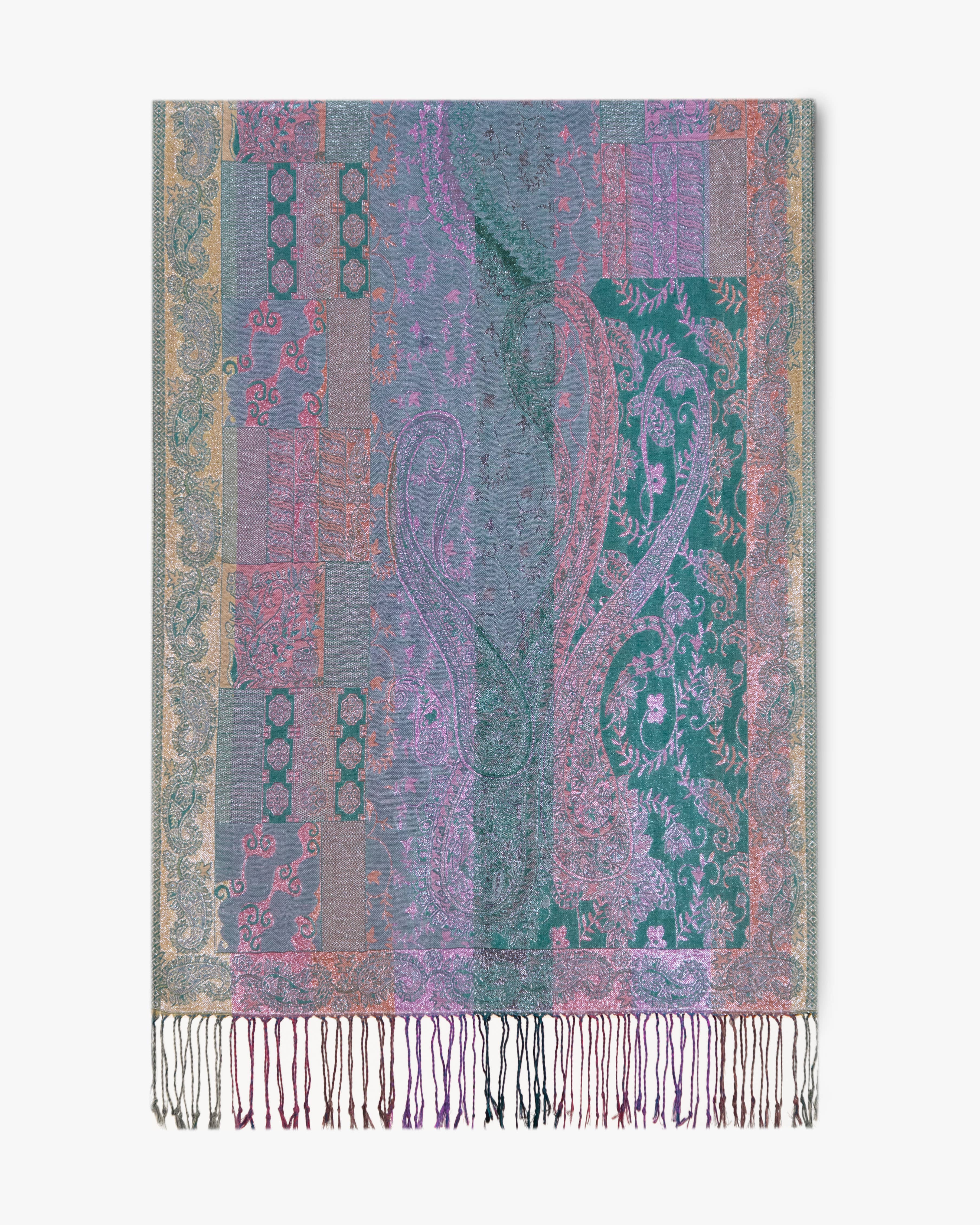 Original USA - Wholesale Scarf - Women's - Silver Metallic Flower & Paisley Composition Pashmina5