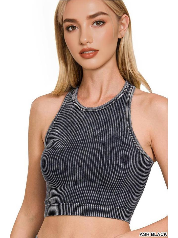 42POPS – Großhandel Tanktop – Damen – .Gewaschene Rippennaht nahtloses Halterneck-Crop-Top11