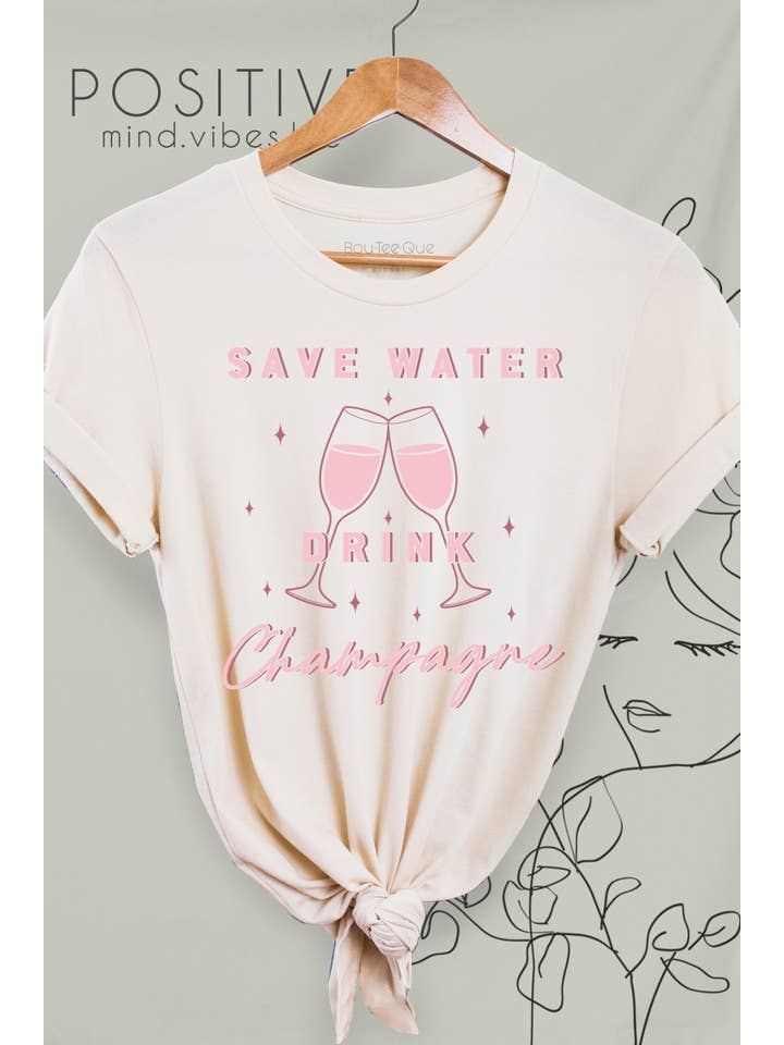 BouTeeQue Closet - Vendita all'ingrosso Maglietta serigrafata - Donna - 1063T - Risparmia acqua, bevi champagne2
