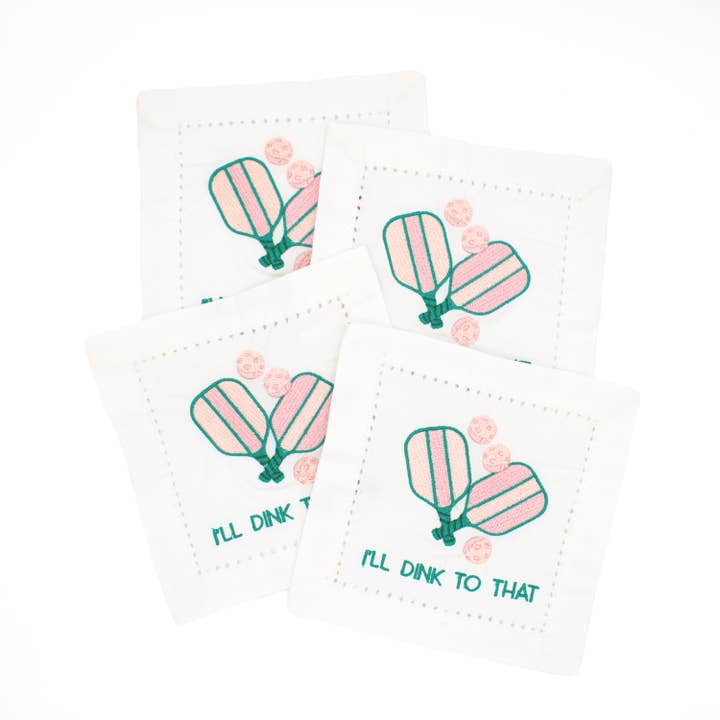 Pickleball Embroidered Cocktail Napkin Set for wholesale by 8 Oak Lane