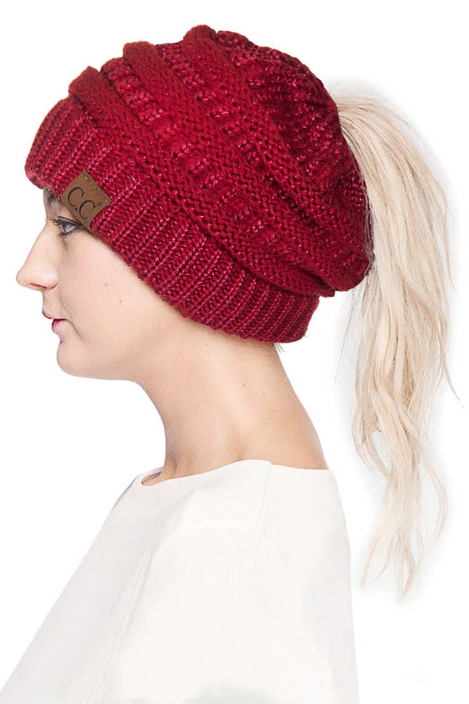 Hana – wholesale Beanie – Women's – C.C Metallic Messy Bun Ponytail Beanie11