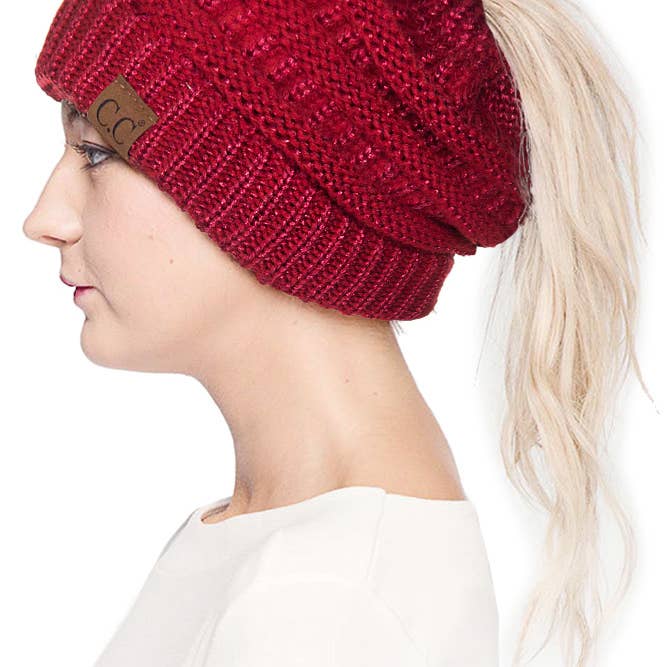 Hana – wholesale Beanie – Women's – C.C Metallic Messy Bun Ponytail Beanie11