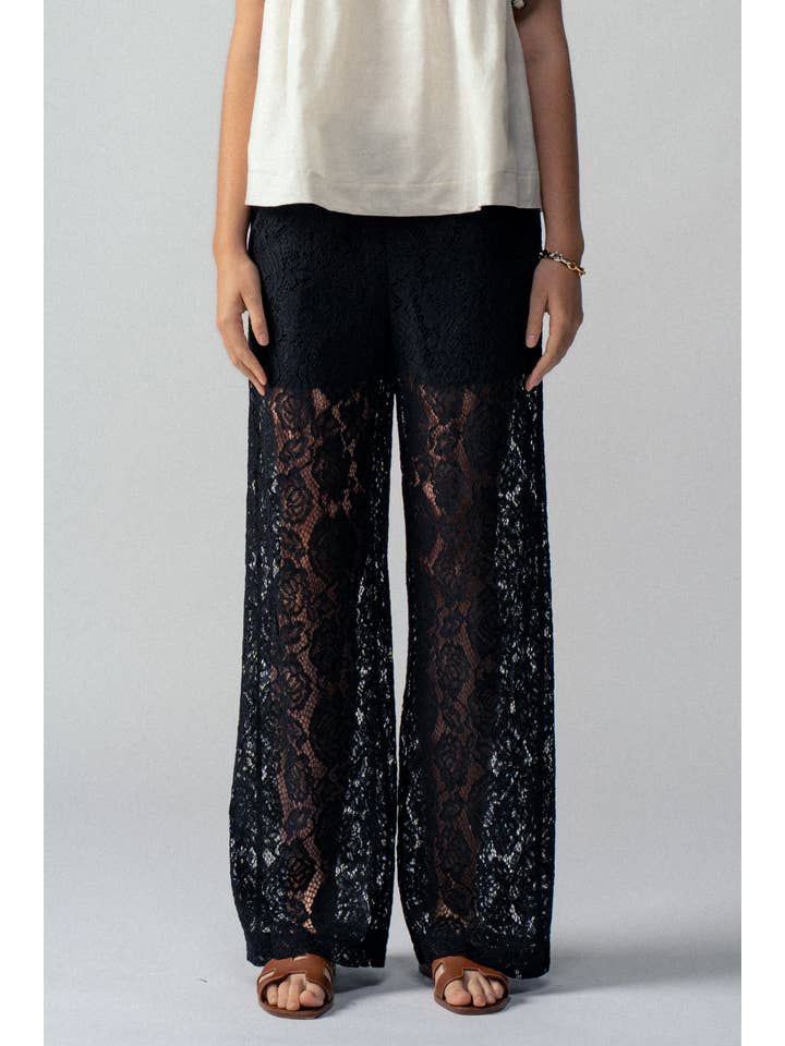 Urban Daizy - Wholesale Pants - Women's - Floral Lace Wide-Leg Pants