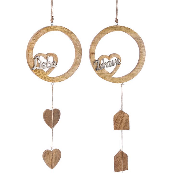 Suspensions en bois « Home » et « Love » en lot de 2 pour la vente par Gilde Handwerk Macrander GmbH & Co. KG