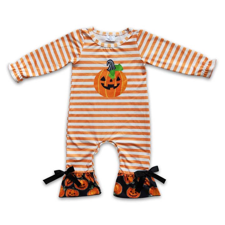 Pumpkin sérigraphié à rayures orange pour petites filles Halloween pour la vente par Yawoo Garments