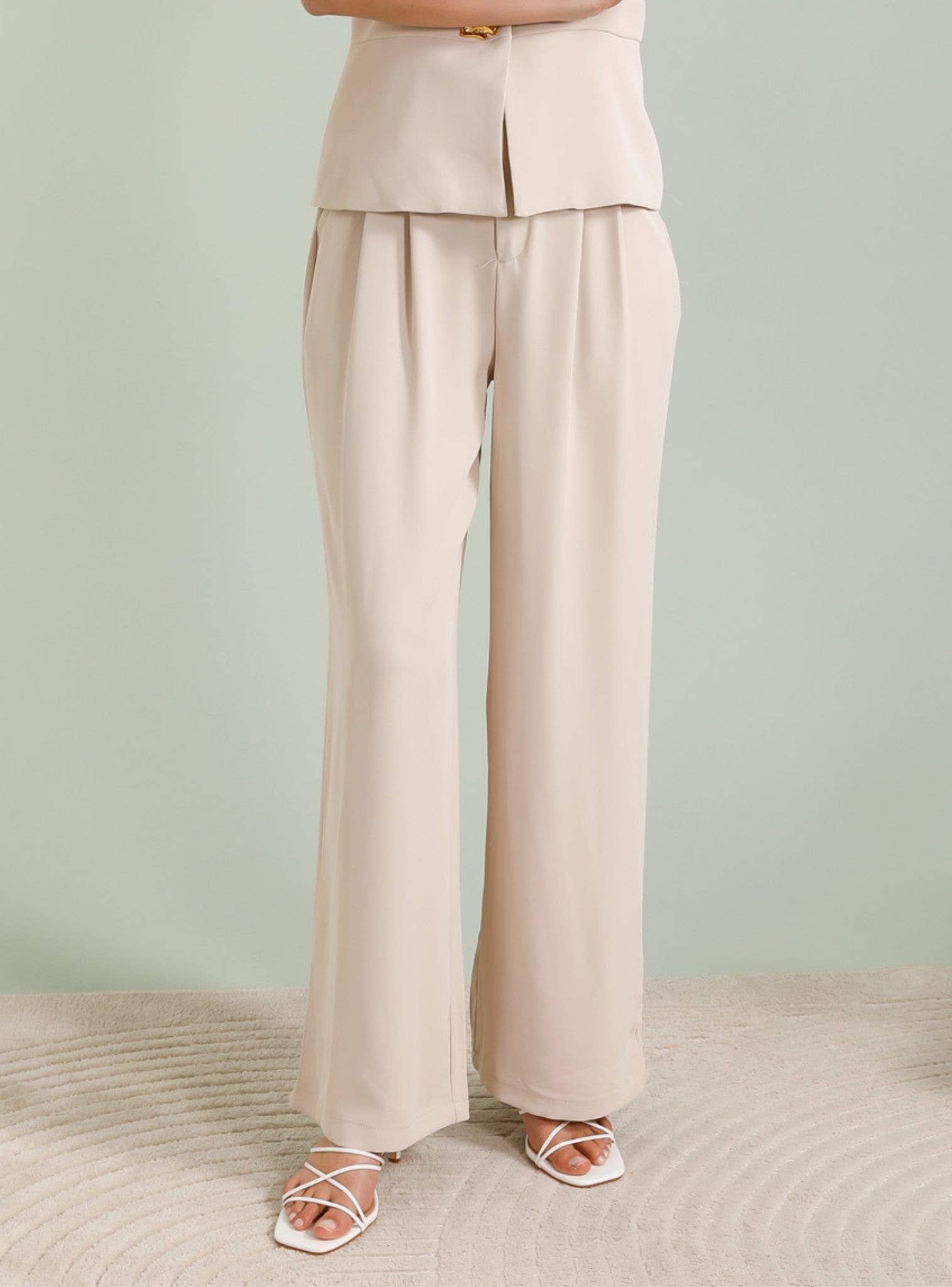 Frime - Venta al por mayor Pantalones - Mujer - Pantalones de pierna ancha de talle alto con pinzas - 261213