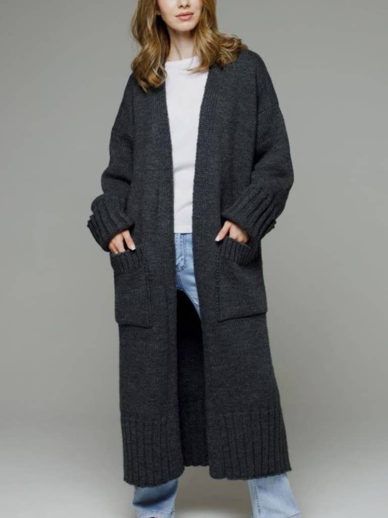 Rosa Clothing - Wholesale Cardigan - Women's - Casual Roll Up Sleeves Baggy Long Knitted Cardigan3