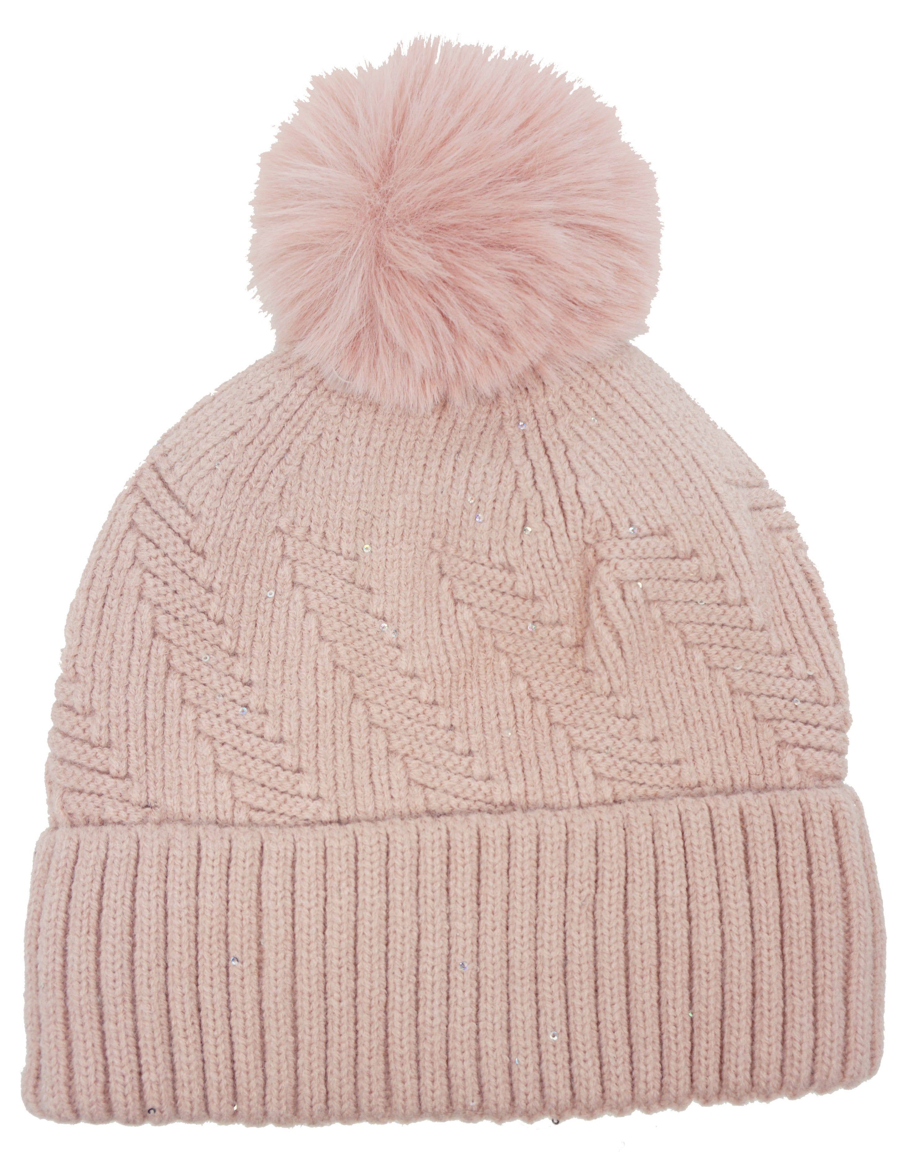 Anais - Wholesale Beanie - Women's - Plain micro sequin hat with pompom YM09254