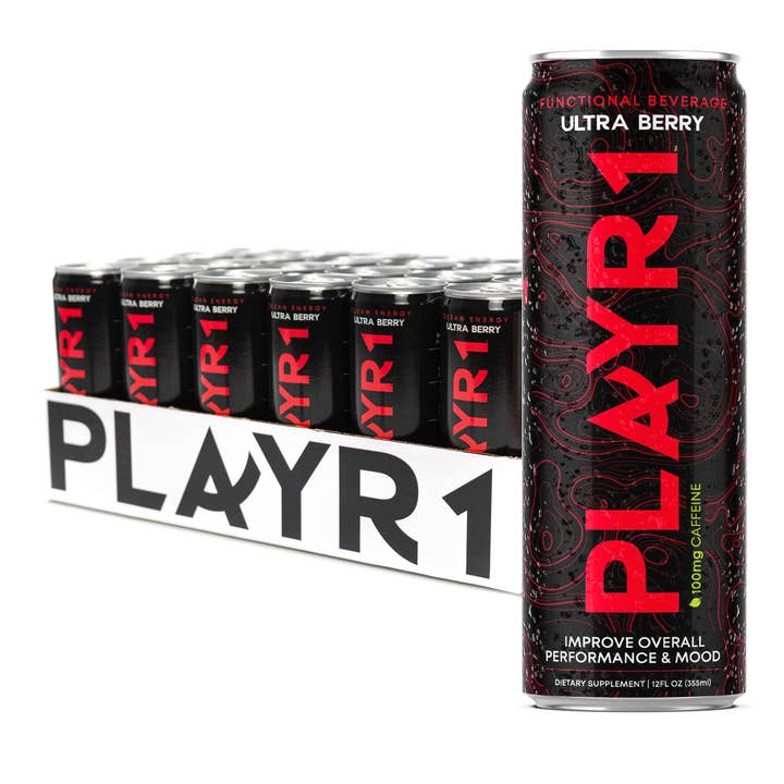 PLAYR1 Ultra Berry – Boisson énergisante + concentration caféinée (24-Pack) pour la vente par PLAYR1