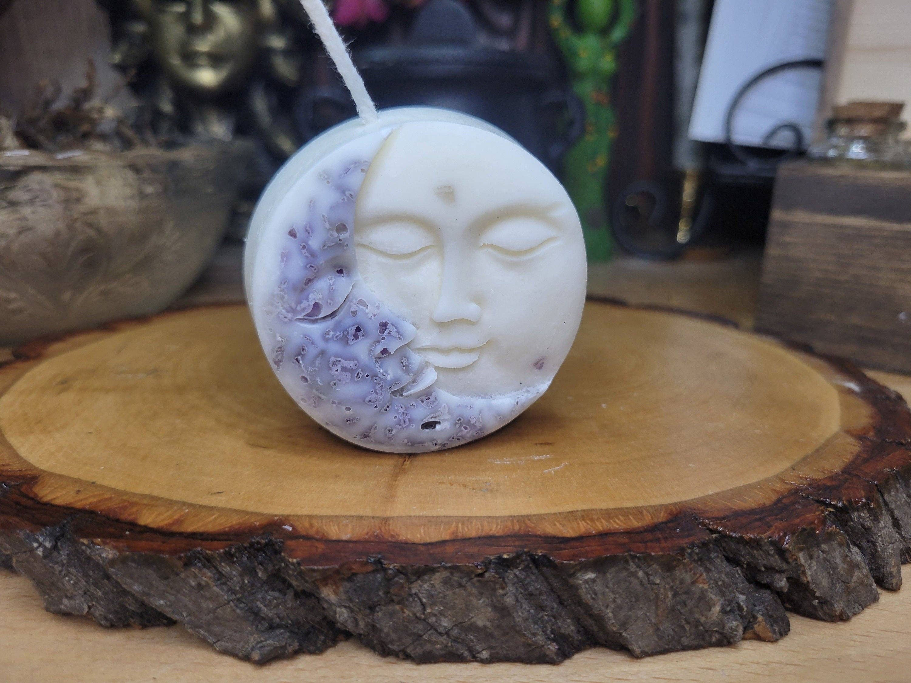 My Magic Place Shop - Wholesale Novelty Candle - Moon and Sun Crystal Candle - Home Decor Candle - Soy Pillar Candle- Moon with Crystal - Ritual Candle0