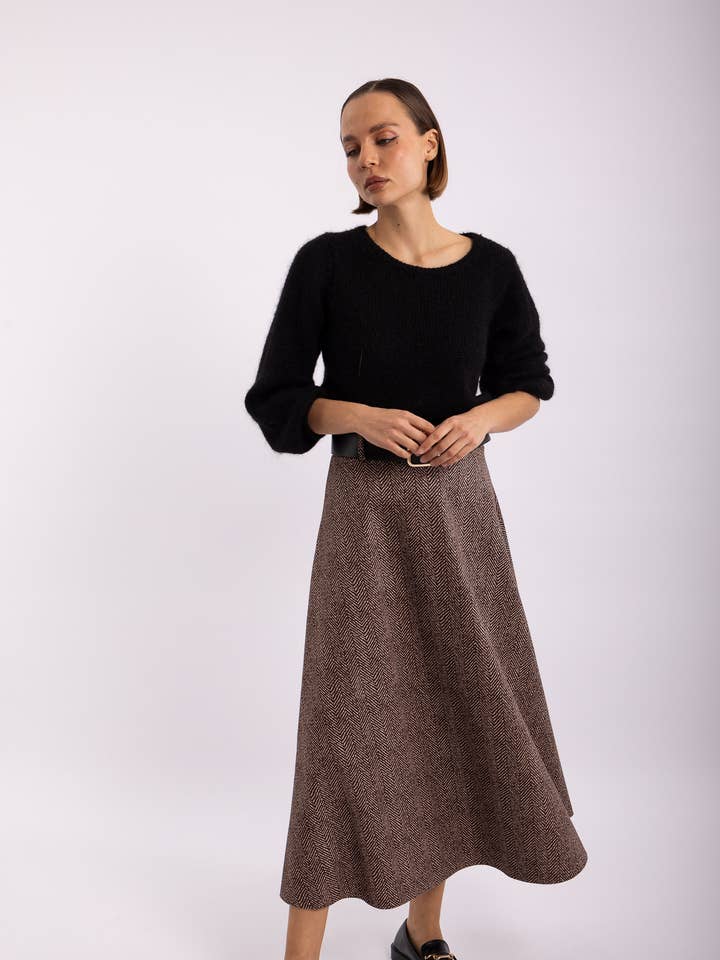 Gonna lunga a zigzag con cintura PJ2515 per la vendita all'ingrosso da parte di Pépouz' Paris