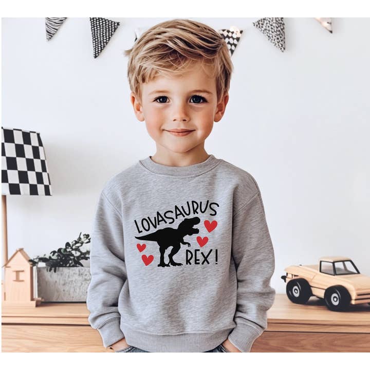 Boys Valentine's Day Sweatshirt, Loveasaurus Rex Dino for wholesale by Bump & Beyond Designs