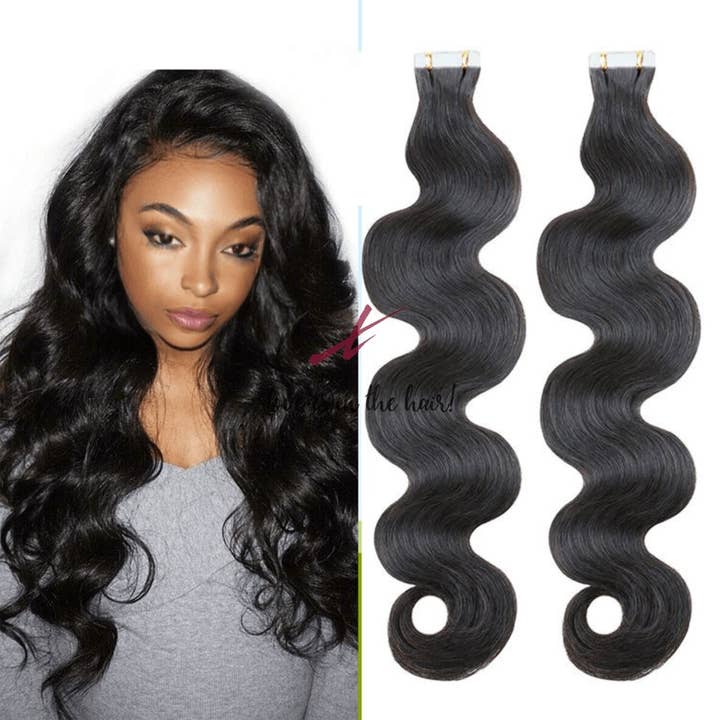Natural Color B Body Wave | Tape In Human Hair Extensions | Brazilian Virgin for wholesale on Faire