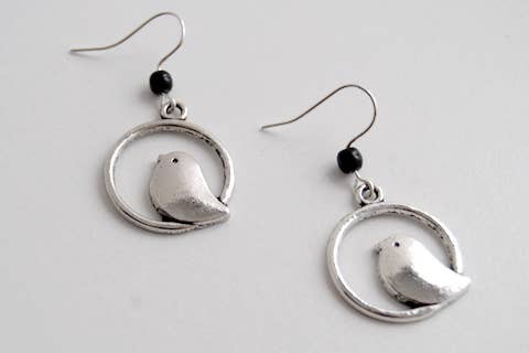 Enchanted Leaves - Vente Boucles d'oreilles pendantes - Boucles d'oreilles oiseaux en argent minimal1