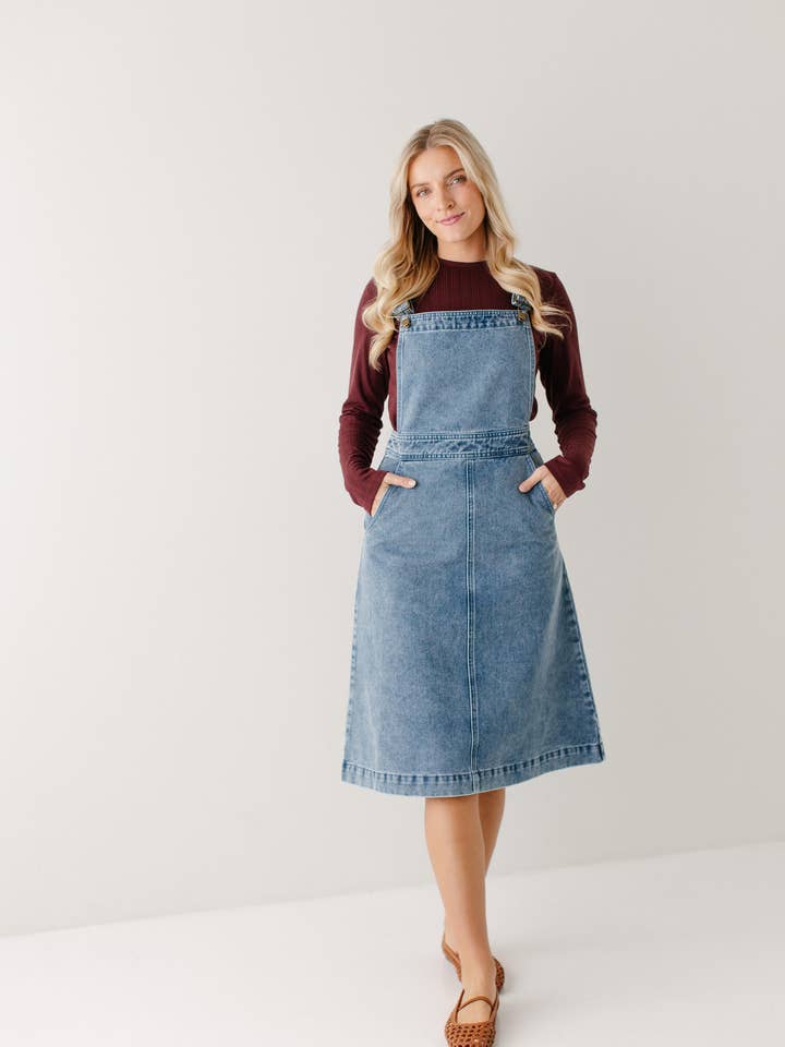 'Bailey' Denim Overall Dress for wholesale by The Main Street Exchange