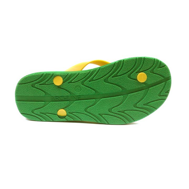 axign - Wholesale Sandals – Kids - Archline Kids Orthotic Flip Flops – Green/Gold5