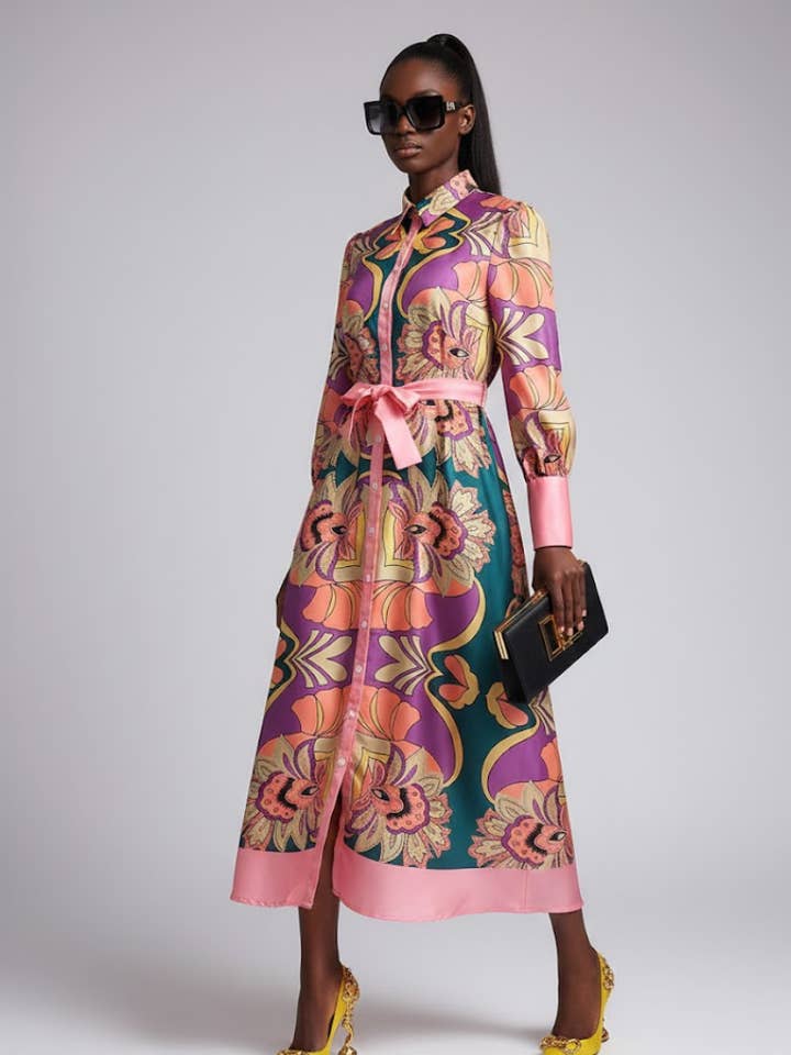 Long SOHO Geometric Print Dress Prêt-à-Porter BYMANYC ® New York for wholesale by BYMANYC ® NEW YORK