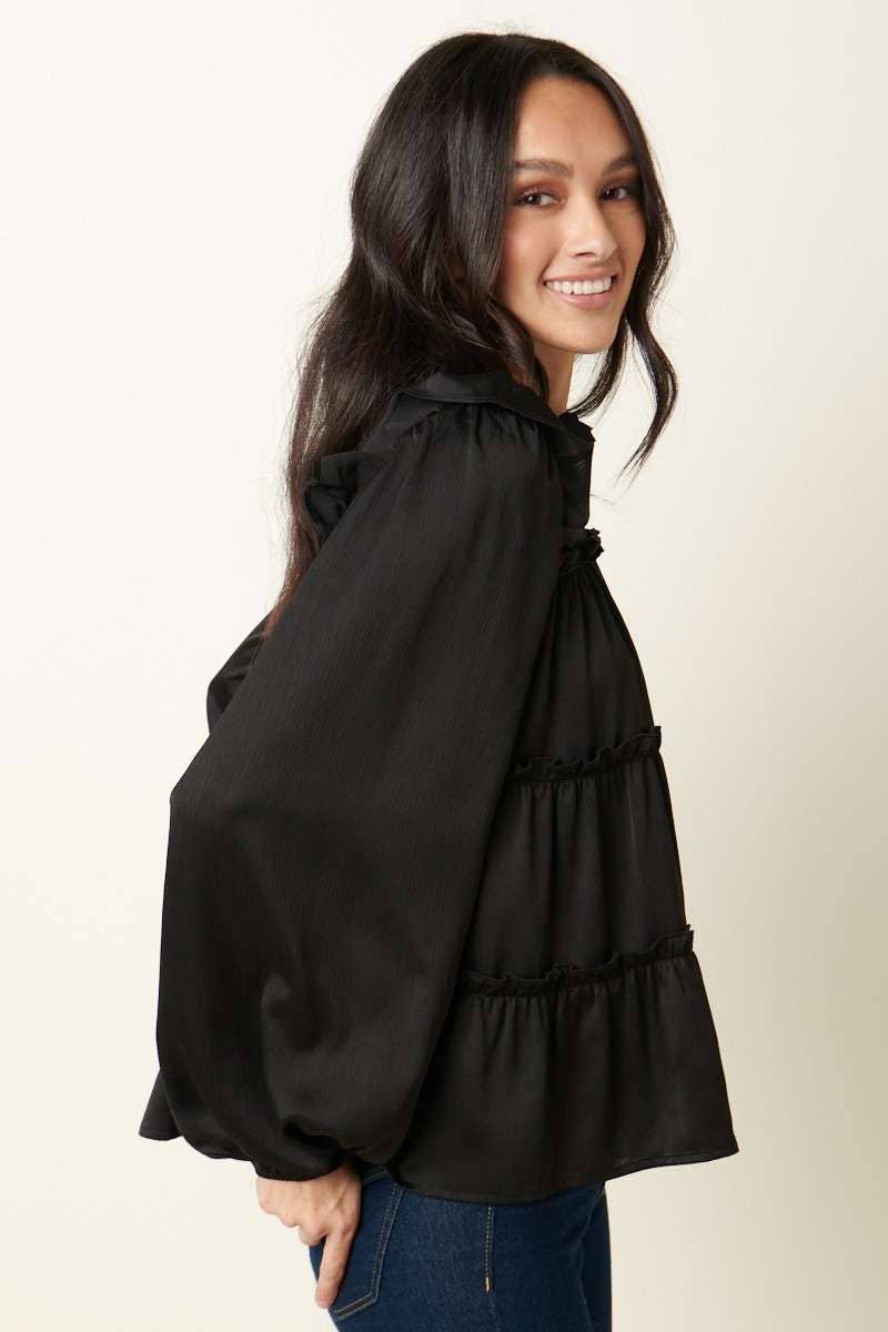 mittoshop - Wholesale Blouse - Women's - SATIN RUFFLE TIER DETAIL BLOUSE9