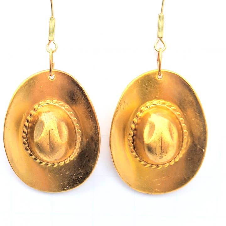 Gay Isber Designs - Wholesale Dangle Earrings - 3d Brass Cowboy Hat Earrings Brass Gay Isber USA Made 100% Gift Bag