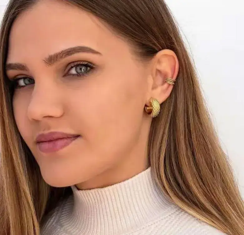Sweet Cherry Sky – wholesale Earcuff-örhängen – 18K guldbelagda öronmanschett med treringar i rostfritt stål2