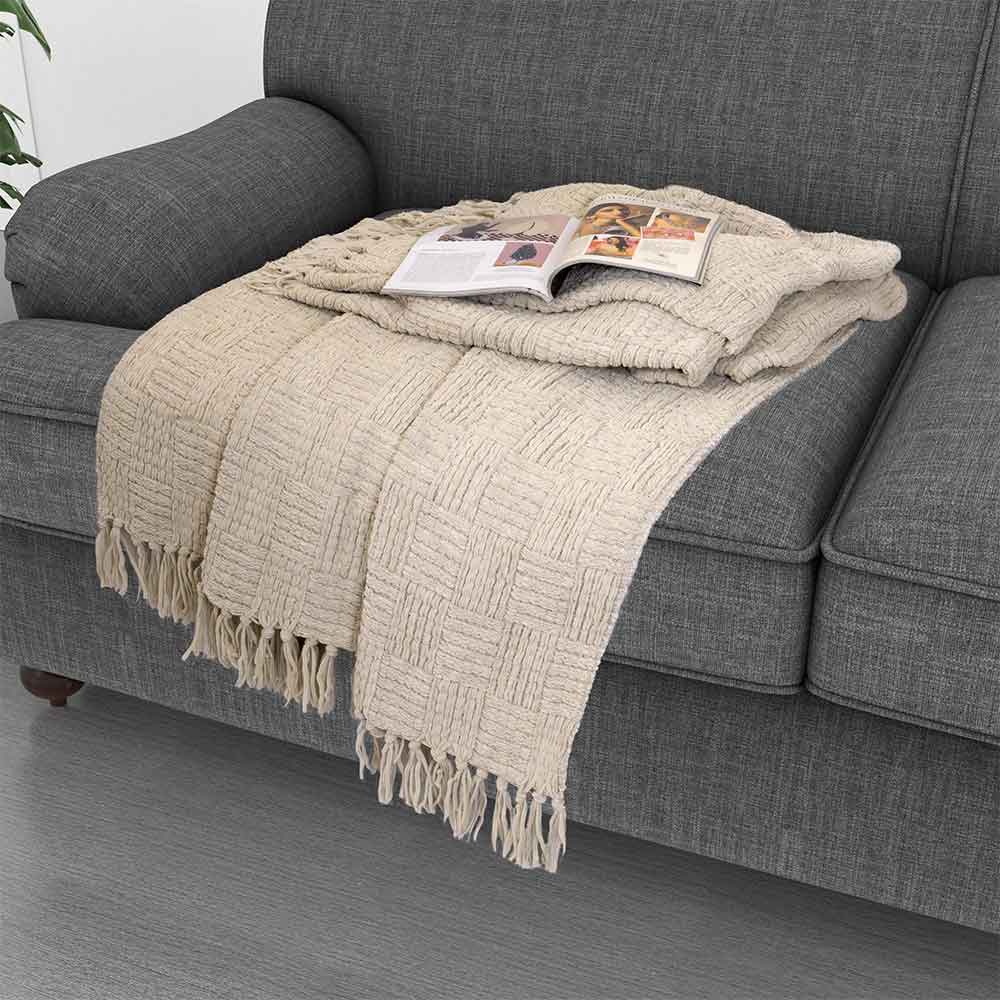 Bed Bath Fashions - Vente Plaids - Plaid panier à franges en chenille surdimensionné Kathy Ireland11