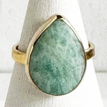 Amazonite Teardrop Statement Ring in Gold and Silver for wholesale by Rustic Gem Jewelry