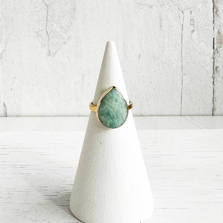Rustic Gem Jewelry - Wholesale Cocktail/Statement Ring - Amazonite Teardrop Statement Ring in Gold and Silver