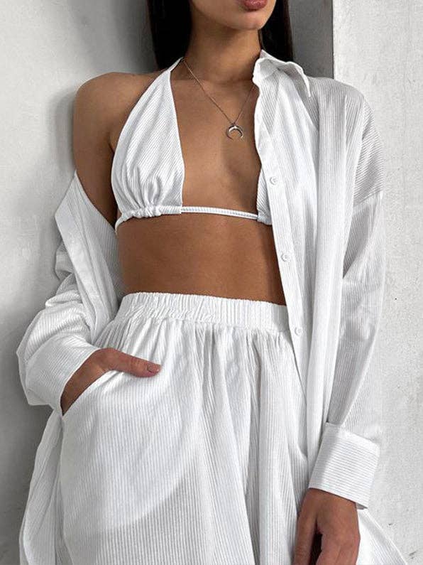 Cotton Underwear Pajama Set Women 3 Piece White N5A382 for wholesale on Faire4