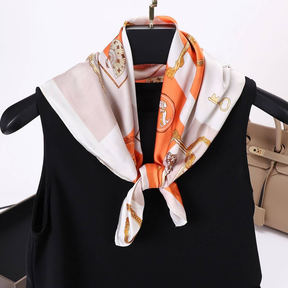 ACCITY - Wholesale Scarf - Women's - Vintage Letter Print Satin Square Scarf for Women_CWASC080926