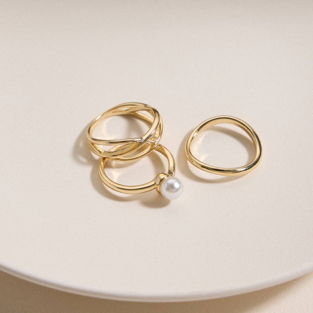 GD Conjunto de Anillos con Detalle de Perla Dorada de venta al por mayor en Faire0