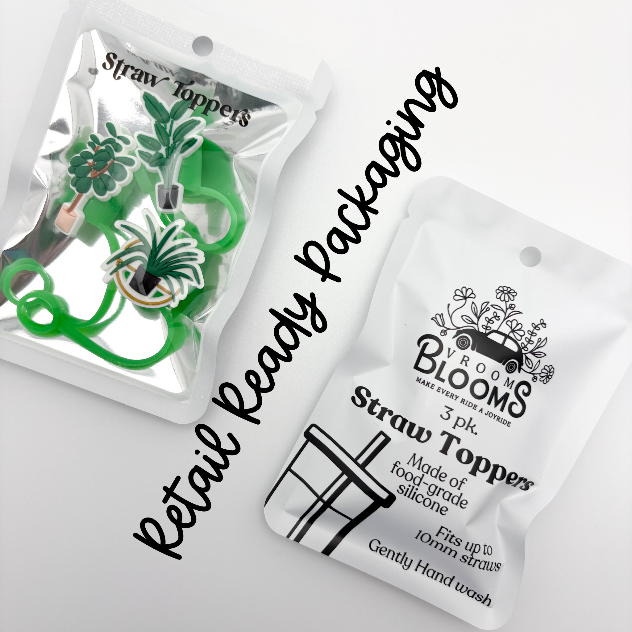 Vroom Blooms - Wholesale Drinking Straw - Straw Topper 3 pack - Leafy Potted Plants2